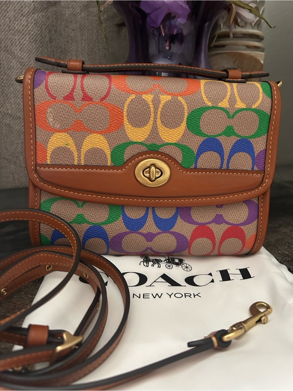Coach Pride Kip Turnlock Crossbody In Rainbow Signature Canvas